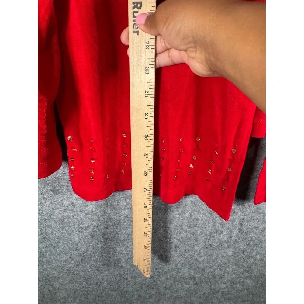 Slinky Brand Womens Red Rhinestone Hem Open Front Cardigan Plus Size 2X USA Made